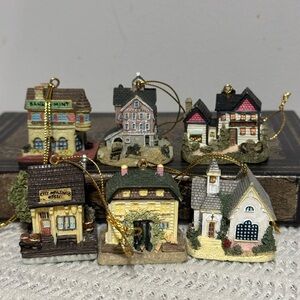 Vintage Charming Village Holiday Ornaments Set